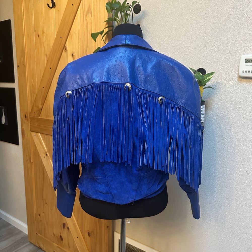 Vintage outerwear by Phoenix  Royal Blue Leather Jacket with Fringe sz small